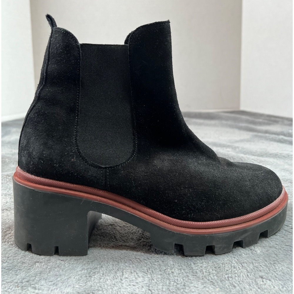 Antonio de Faria Chelsea Boots Womens 8 EU 39 Black Suede Lug Sole Chunky Shoe